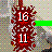 Pixelated icon with red splatter effect, white numerals '16' and '11', green horizontal bar on right side against checkered background.
