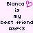 Pixelated text reads 'Bianca is my best friend A&F<3' with a pink heart symbol replacing 'friend' in the left , while the right shows the full text without the heart