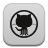 Black silhouette of a cat-like figure with rounded ears inside a circular border on a light gray background.