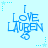 Light blue background with repeating 'I LOVE LAUREN' text in pixelated blue font, each instance accompanied by a small heart symbol and star-shaped corner decorations.