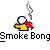 Pixelated static icon showing a yellow figure with red accents holding a smoking pipe, below which is the text "Smoke Bong" in blocky pixel font on gray background.
