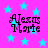 A static image with a bright pink background covered in light blue stars, featuring four identical text blocks reading "Alexis Marie" in black pixelated font.