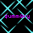 Cyan pattern with four instances of purple text reading $ummary on a black background