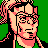 Pixelated 48x48 static icon of a character with light skin, black hair, and glasses against green background.