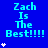 Blue background displays repeated 'Zach Is The Best!!!!' text with white star icons in a pattern, showing animation changes in star count per