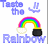 Pixelated icon shows rainbow arching over cloud and pot with text 'Tap the Rainbow' in blue letters.
