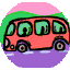 A cartoon bus and character reading a newspaper in multiple views with changing backgrounds.