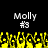 Pixelated text 'Molly' and '#3' above yellow flame-like shapes on black background
