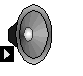A gray speaker icon with a white play button, surrounded by animated musical notes and symbols in various colors.