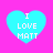 Four cyan hearts on a pink background with white text reading "I LOVE MATT" in pixelated font.