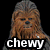 Chewbacca image split into two with text overlays, blue and gray background sections