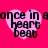 Four identical pink heart-shaped icons with black text reading 'once in a heart beat' on a bright pink background.