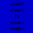 Blue background with black text 'flash' and 'hi' arranged in a pattern, some containing white rectangles with black text