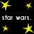 Yellow star icons and "star wars." text on black background, with varying star sizes across multiple