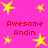 Bright pink background with yellow stars and red text reading "Awesome Andin" in four quadrants.