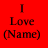 A 48x48 pixel animated contact sheet showing two frames of a buddy icon with red and black backgrounds displaying the text "I Love (Name)" in pixelated font.