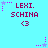 Pixelated cyan background with repeated 'LEXI. SCHINA <3' text and star-shaped icons in purple and pink, animated star positions changing across frames.