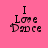 A static image with pink background and blue rectangular blocks, displaying 'I Love Dance' text in black pixelated font.