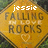 Pixelated golden diamond-shaped icon with white text 'jessie' at top, brown text 'FALLING IN LOVE ROCKS', and a small heart symbol below.
