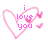 Pixelated pink heart outline with 'i love you' text inside, two small hearts on the right side.