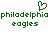 Green pixelated text and heart symbol on white background, with repeated 'philadelphiaphiladelphia' and 'eagles' text below.