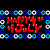 Pixelated animated icon with red text "HAPPY 4TH JULY" inside a blue and white circular border on black background, displayed in contact sheet format with three visible frames showing identical content.