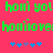 Green pixelated text on pink background with blue and purple star-like symbols below.