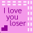 A 48x47 pixel animated buddy icon with a pink background showing two frames of text that changes from dark purple to light gray, accompanied by small square shapes in the corners.