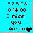 Four identical cyan display text and icons with varying heart symbols. Each shows date and time, "I miss you Aaron" text, and a heart symbol. The heart symbol changes across from solid black to two teal hearts to one teal heart to no heart. The text and background remain consistent across all . The heart symbol changes from solid black to two teal hearts to one teal heart to no heart. The text and background remain consistent across all . The heart symbol changes from solid black to two teal hearts to one teal heart to no heart. The text and background remain consistent across all . The heart symbol changes from solid black to two teal hearts to one teal heart to no heart. The text and background remain consistent across all . The heart symbol is