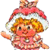 Pixelated cartoon character with blonde hair wearing a red and white Santa hat, pink dress, and waving pose against transparent background.