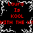 Red text on black background with white pixelated border, repeating 'Laura Is KOOL WITH THE KU' across four identical sections.