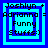 Four identical pixelated blue square icons with layered borders and text reading "Joshlyn + Adrianna = Funny Stuff:)" in black font.