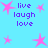Pixelated blue background with pink star shapes and purple text reading 'live laugh love' in three vertical lines, repeated across the image.