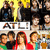 Animated sequence showing a group of people in front of yellow and dark backgrounds with repeated 'ATL' text banners, alternating between full-group shots and cropped close-ups.