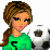 Pixelated cartoon girl in green jersey holding soccer ball with text "Im A Soccer Grl" on white background.