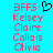 A static image with a bright cyan background displays red pixelated text listing names and 'BFFS' above them, accompanied by a black heart symbol.