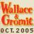 Pixelated text reads 'Wallace & Gromit' in red-orange gradient with yellow outline, below which is 'OCT 2005' in dark brown block letters on light pastel background.