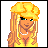 Pixelated character with blonde hair and yellow headwear on white background, next to text reading 'Just Call Me Gangsta G' on yellow gradient.