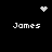 Pixel art display of four 'James' text labels with heart and starburst icons on black background.