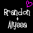 Black background with white pixelated text 'Brandon + Alyssa' and a pink pixelated heart above the text, displayed in two identical side-by-side