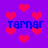 Pixelated red hearts float on a purple background with blue text reading 'Tamar' in multiple positions.