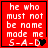 Red square icon with white pixelated text reading 'he who must not be nome made me S-A-D' and a black heart symbol in the bottom-right corner.