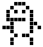 Two static pixel art figures side-by-side: left figure has a rounded head, wide smile, and extended arm; right figure has a smaller head, straight mouth, and bent arm.