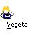 A 4x4 contact sheet of a Dragon Ball Z Vegeta animated buddy icon showing sequential frames with yellow energy effects expanding from his hands.