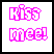 Pixelated pink text 'Kiss me!' on white background with adjacent pixelated pink lips graphic.