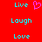 Red background with cyan text and a pink heart symbol in the top , repeated across three of identical text