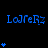 Blue pixelated text "LoJReRz" repeats across a black background with blue star symbols scattered throughout, some forming vertical stacks.