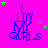 identical blue text icons reading "I LUV MY GIRLS" on a bright pink background, each surrounded by scattered green and purple stars