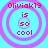 Four identical circular icons with pink concentric rings on a cyan background, each displaying red text reading "oliviak19 is 50 cool".