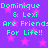 Pixelated text on purple background with pink stars, repeating 'Dominique & Lexi Are Friends! For Life!!' in cyan letters.